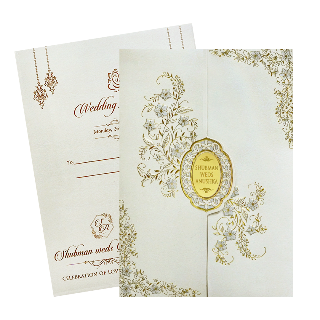 Royal White Embossed Door Style Wedding Invitation Card-KRB09111