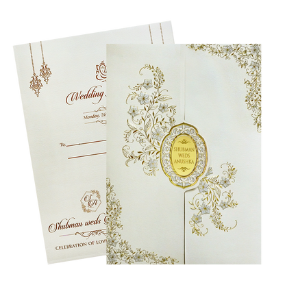Royal White Embossed Door Style Wedding Invitation Card-KRB09111