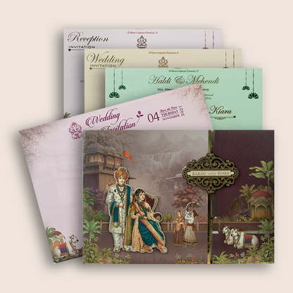 Lavender Bride Groom Padded Door Style Wedding Card - KSH18180