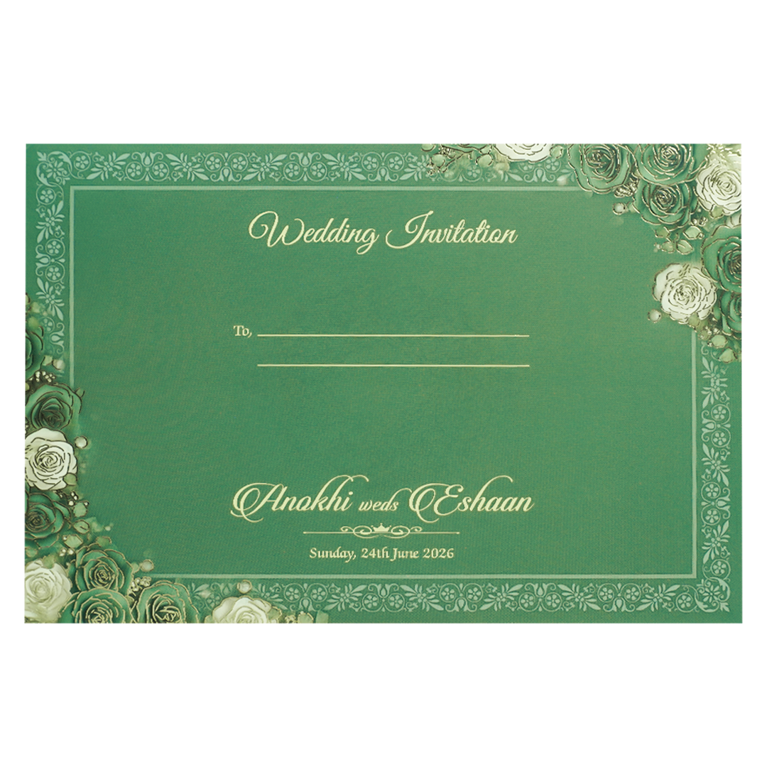 Green Floral Padded Wedding Card-KJTS3672