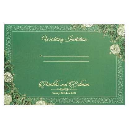 Green Floral Padded Wedding Card-KJTS3672