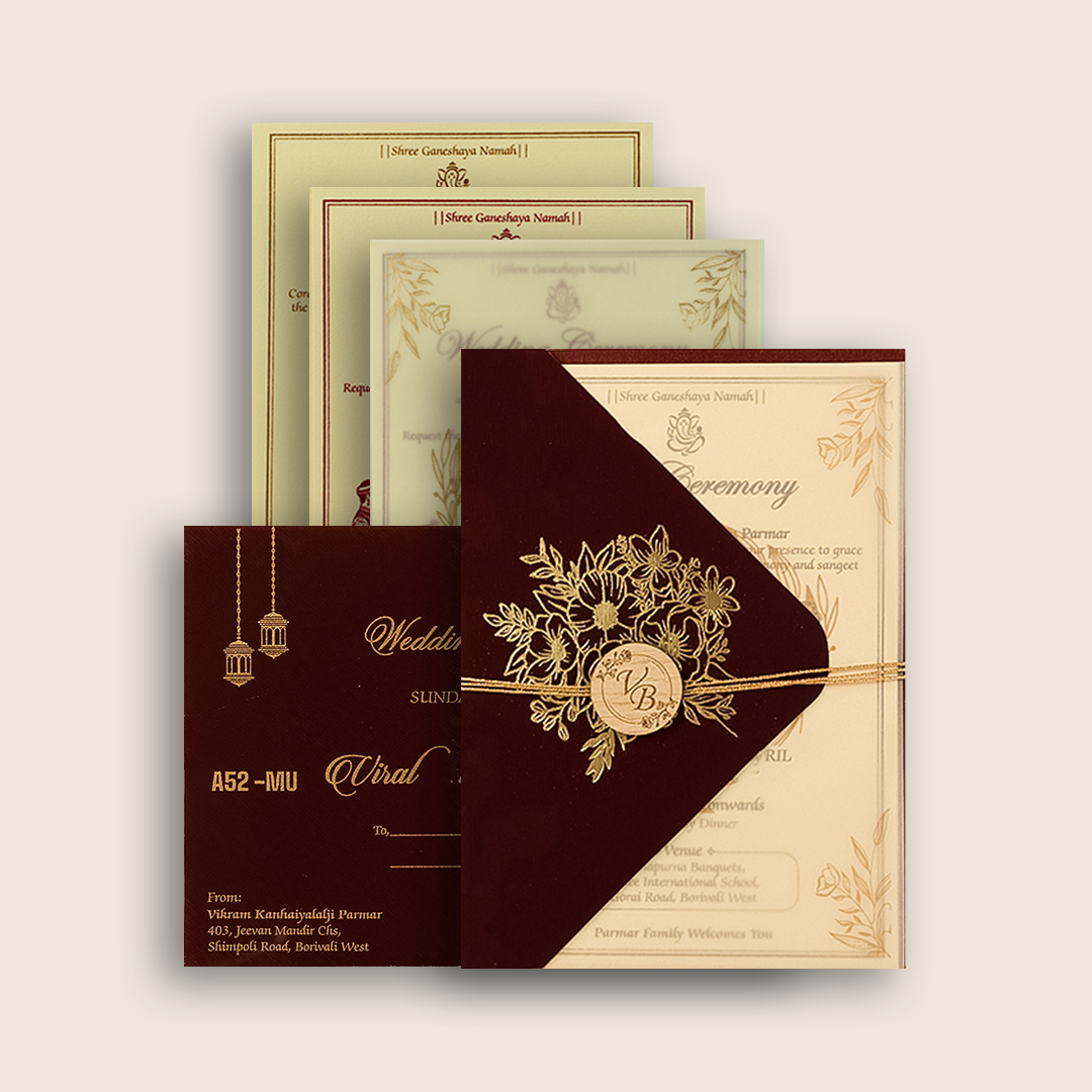 Maroon Floral Single Side Flap Marriage Invitation - KMARA520
