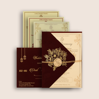 Maroon Floral Single Side Flap Marriage Invitation - KMARA520