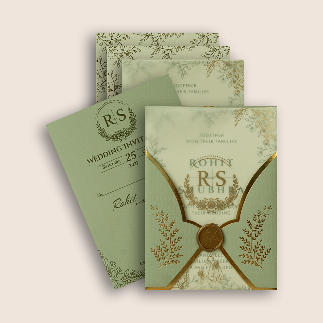 Pastel Green Laser Cut Floral Invitation Card - KJP25140