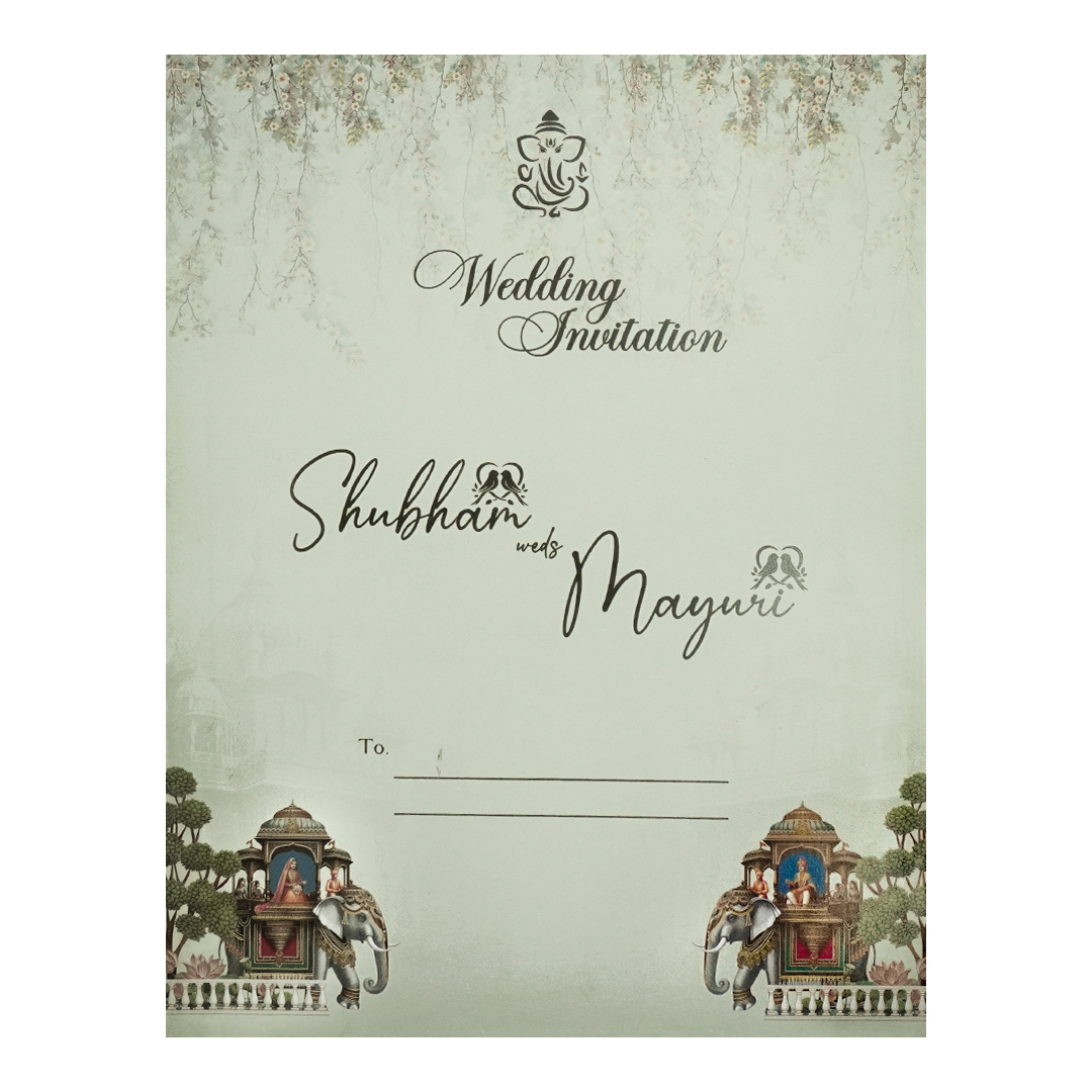 Green Elephant Baraat Wedding Card-KSH73300