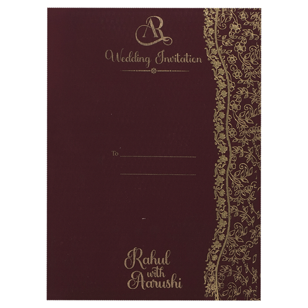 Maroon Gold Embossed Wedding Card-KSI64970