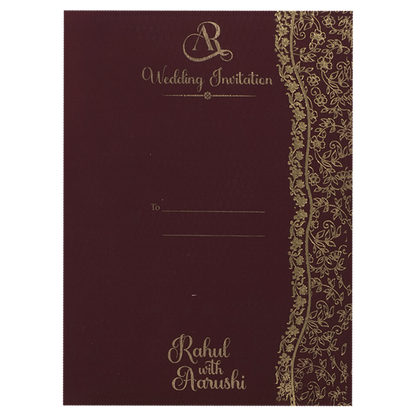 Maroon Gold Embossed Wedding Card-KSI64970