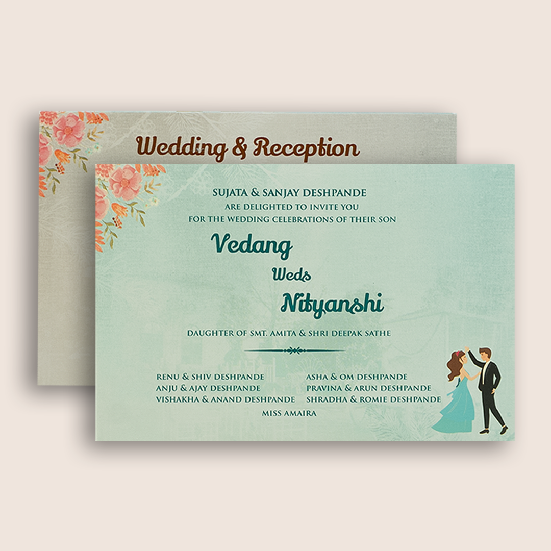 Pink Bride Groom Padded Door Style Wedding Card - KVN06420