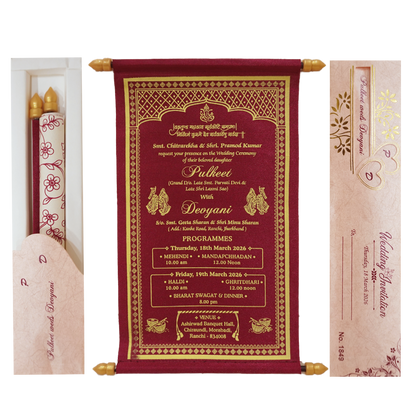 Maroon Scroll Wedding Card Box Set -  KJTS1849