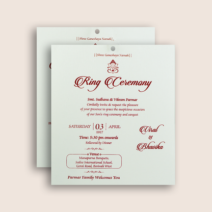 White Embossed Floral Wedding Invitation - KMARA560