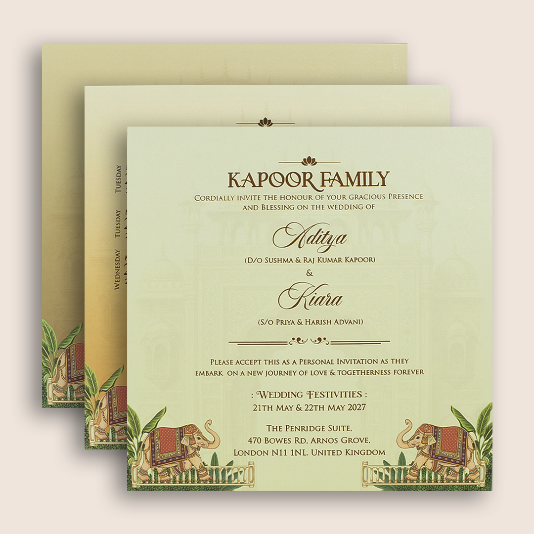 Beige Elephant Laser Cut Padded Marriage Card - KFR17450