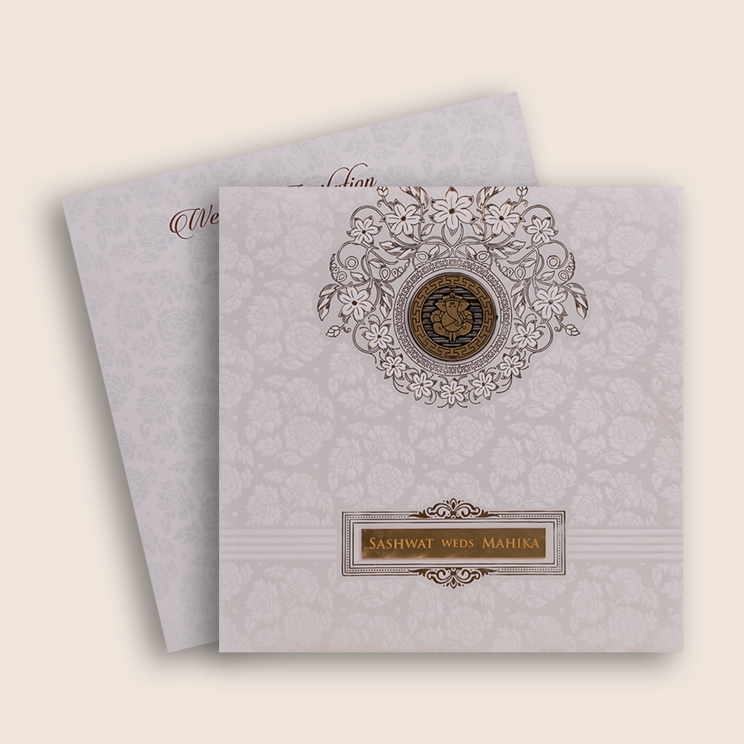 White Embossed Floral Padded Wedding Card - KRE29100