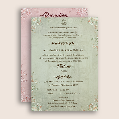 Blush Pink Floral Padded Door Style Wedding Card - KVN07080