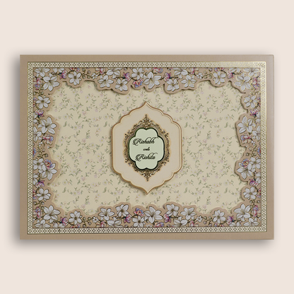 Beige Floral Laser Cut Wedding Card - KAA05990
