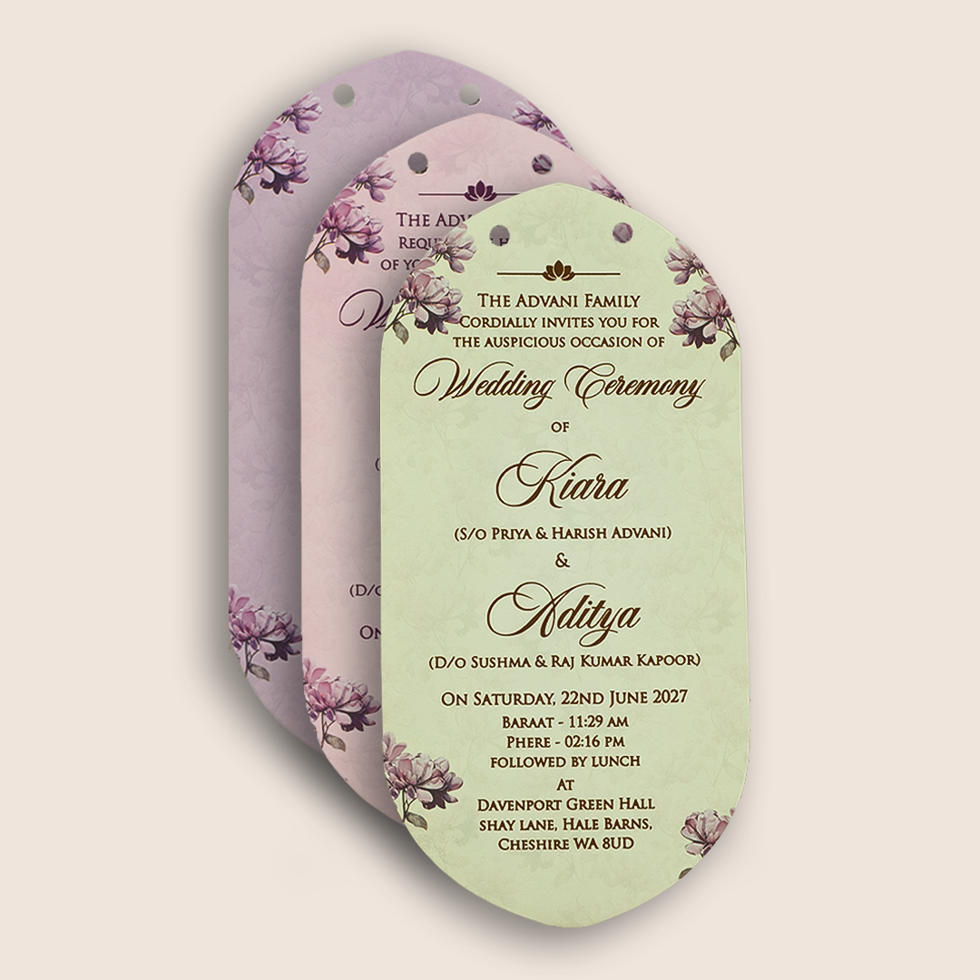 Lavender Floral MDF Laser Cut Marriage Card - KFR15040