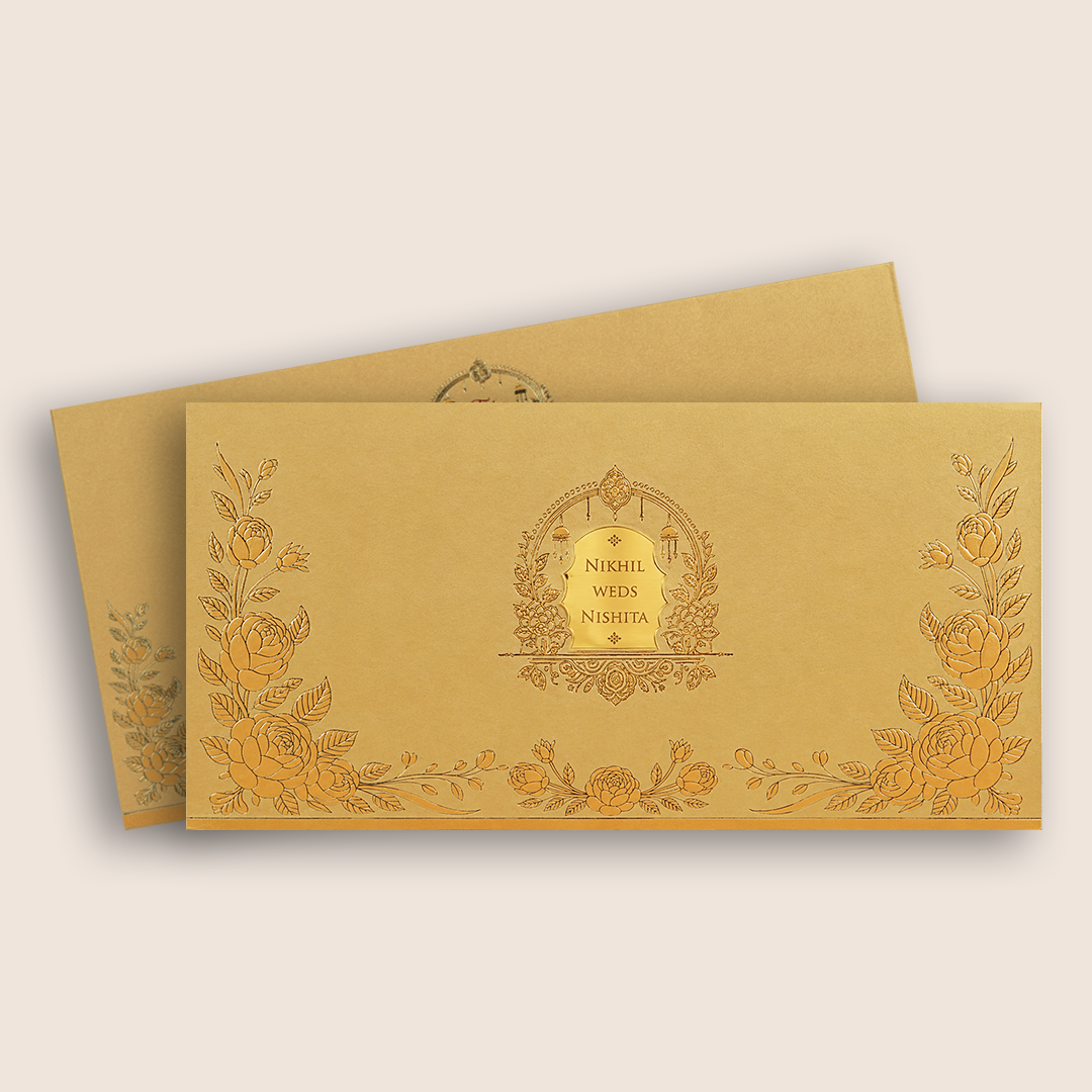 Gold Embossed Floral Wedding Card - KPR07550