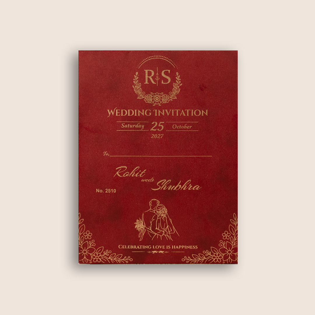 Maroon Floral Laser Cut Wedding Card  - KJP25100