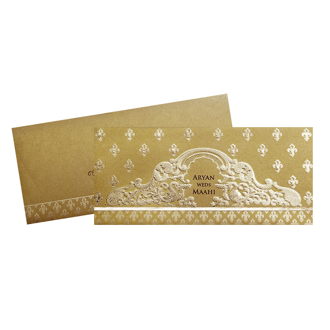 Gold Embossed Regal Wedding Invitation Card-KPR06280