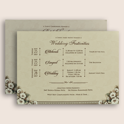 Pastel Brown Floral Padded Invitation Card - KRE28740