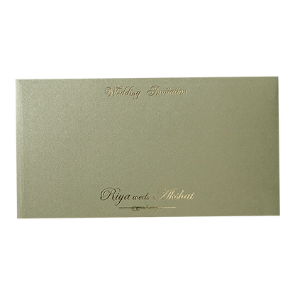 Dark Green Simple Padded Wedding Card-KMMWD1168