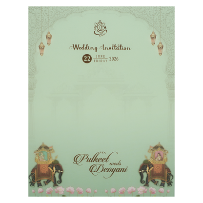 Green Royal Elephant Gatefold Padded Wedding Card-KJTS1834