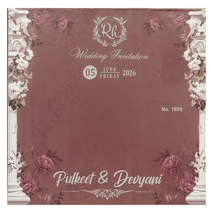 Brown Floral MDF Laser Cut Wedding Card - KJTS1809