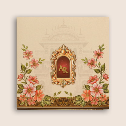Peach Floral Palace Wedding Card - KPR07130