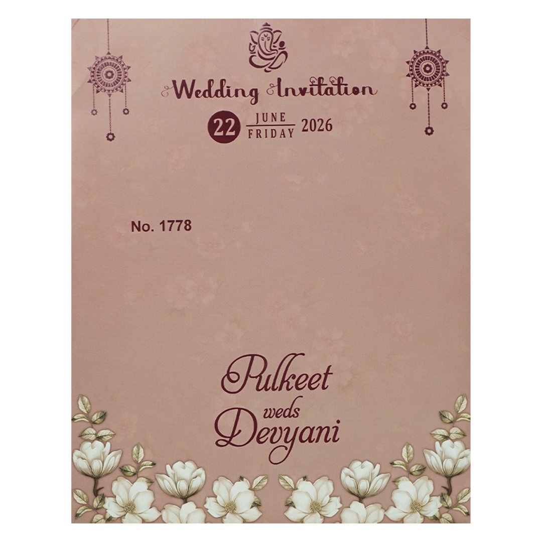 Pink Floral Laser Cut Wedding Card-KJTS1778