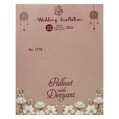 Pink Floral Laser Cut Wedding Card-KJTS1778
