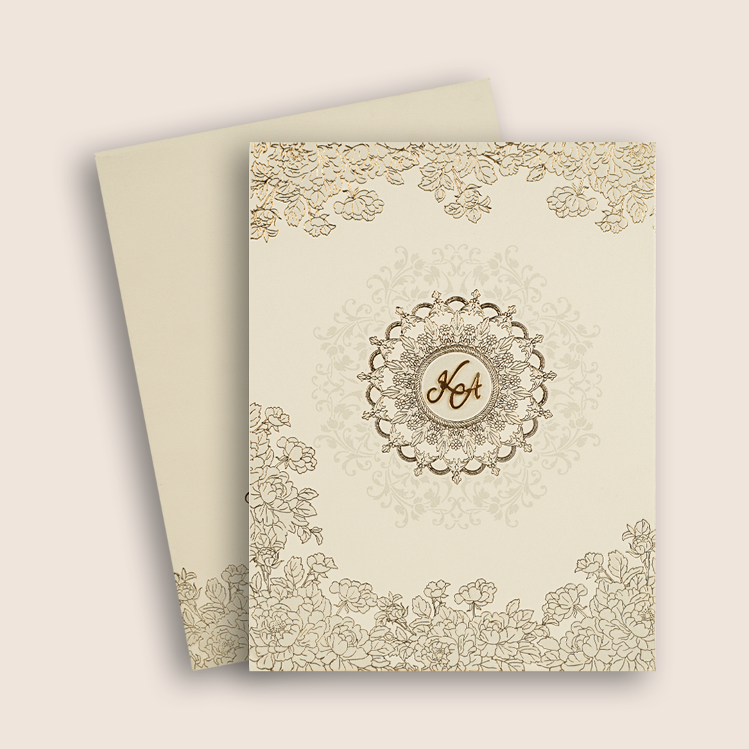 Ivory Embossed Floral Padded Invitation Card - KPR010250