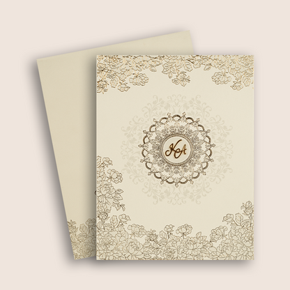 Ivory Embossed Floral Padded Invitation Card - KPR010250