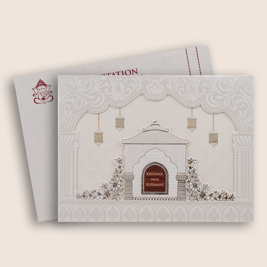 White Floral Laser Cut Padded Invitation  Card - KJTS1942