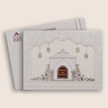White Floral Laser Cut Padded Invitation  Card - KJTS1942