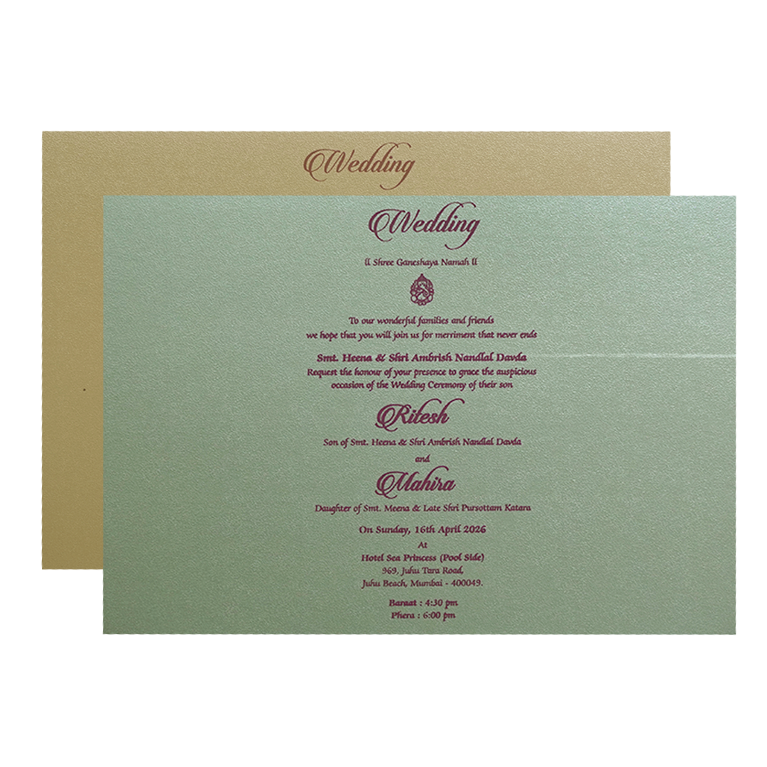 Green Gold Padded Floral Laser Cut Wedding Card - KMMWD1120