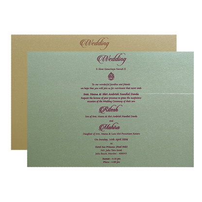 Green Gold Padded Floral Laser Cut Wedding Card - KMMWD1120