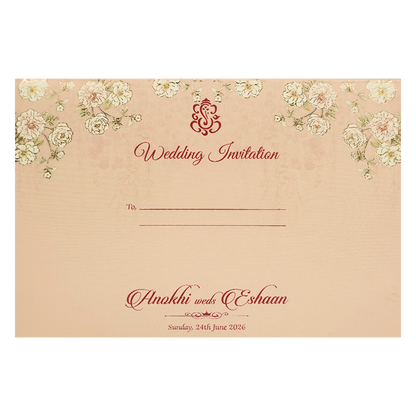 Cream Floral Padded Wedding Card-KJTS3673