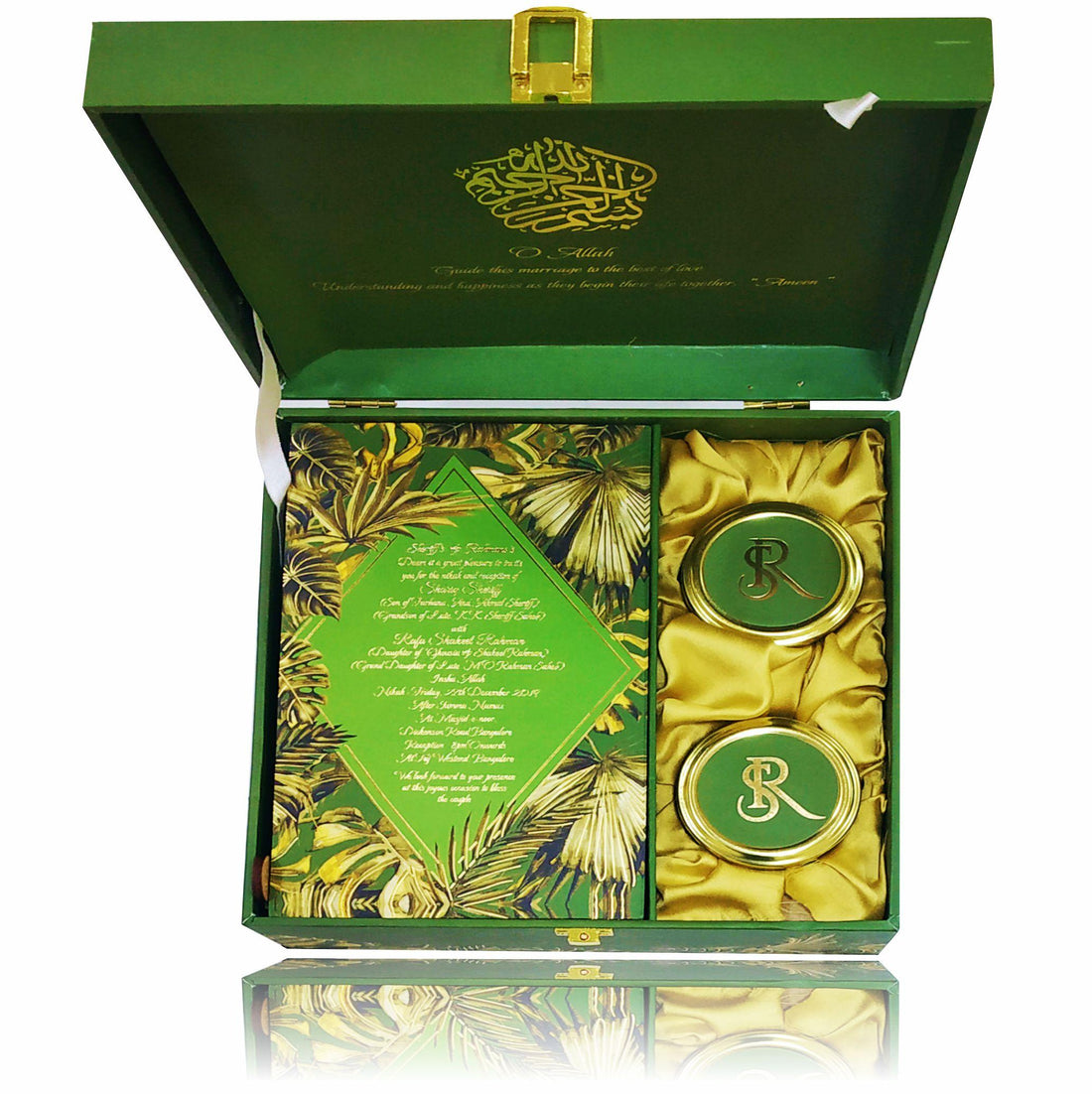 Green Ultra Premium Muslim Invitation In Leaf Design-KNKUP028