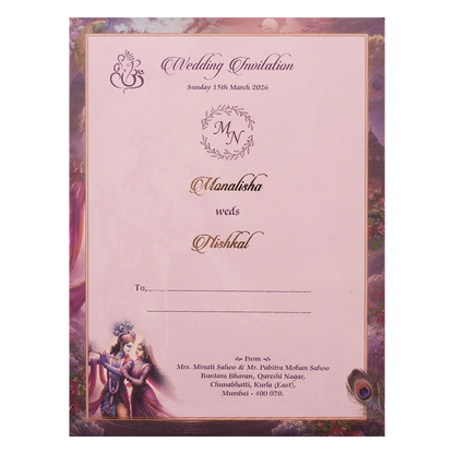 Krishna Radha Peacock Padded Wedding Card-KSH72310
