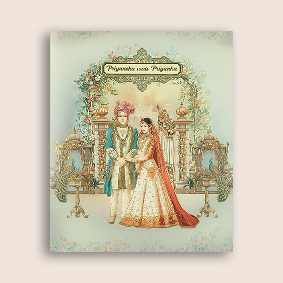 Blue Floral Arch Bride Groom Wedding Card - KAA05250