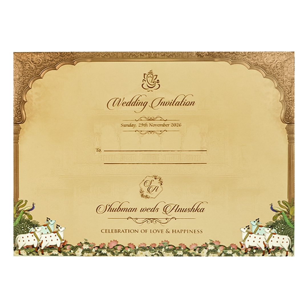 Brown Gold Royal Temple Padded Wedding Card-KRB09270