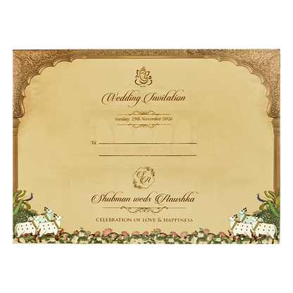Brown Gold Royal Temple Padded Wedding Card-KRB09270