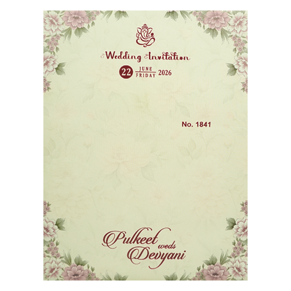 Cream Plum Floral Wedding Card-KJTS1841