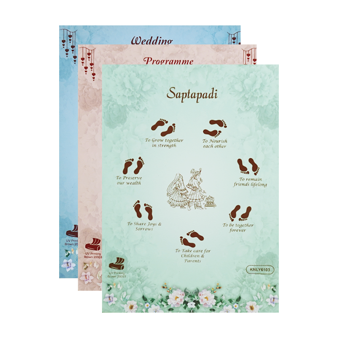 Blue Floral Ganesha Double Door Wedding Card - KNLY6103