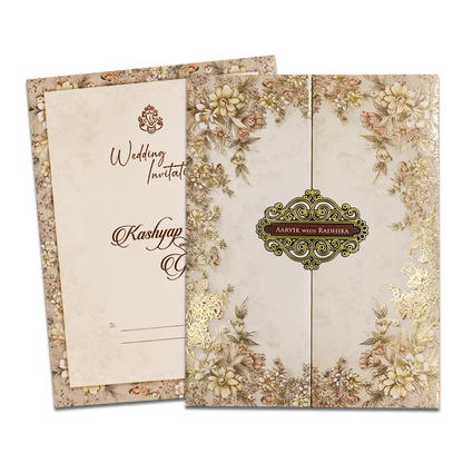 Cream Floral Padded Wedding Card-KSH72430