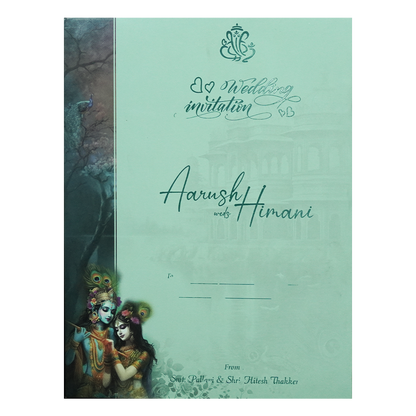 Blue Krishna Radha Padded Wedding Card-KSH72390