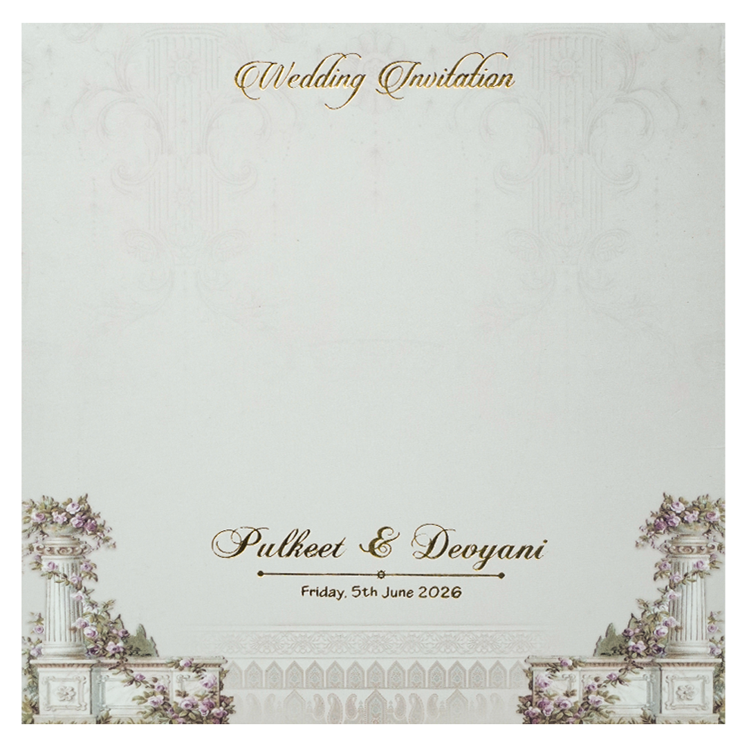 Cream Gatefold Floral Padded Wedding Card-KJTS1819