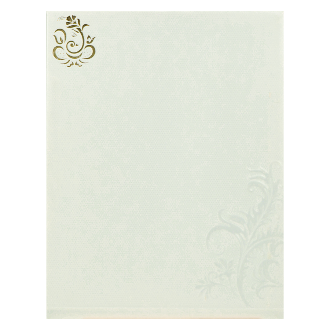 White Embossed Ganesha Wedding Card-KNK1828