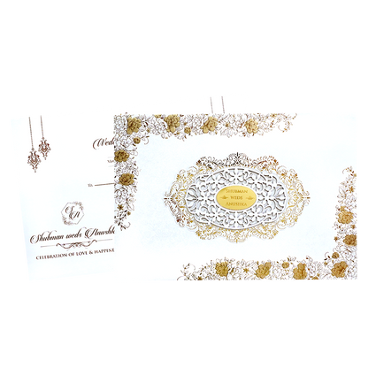 White Padded Embossed Wedding Invitation Card-KRB09791