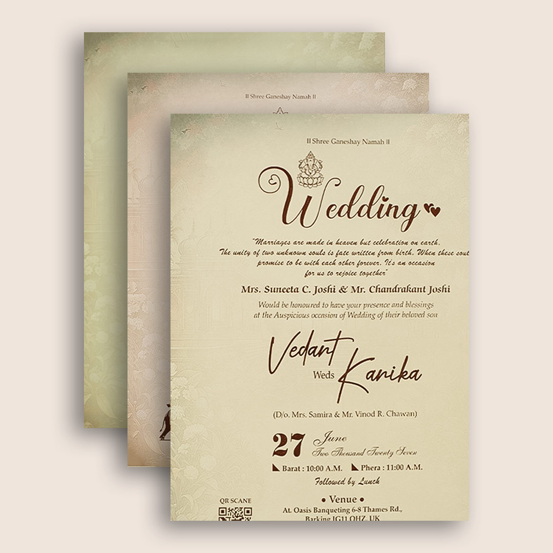 Beige Peacock Door Style Padded Wedding Invitation - KSH73730