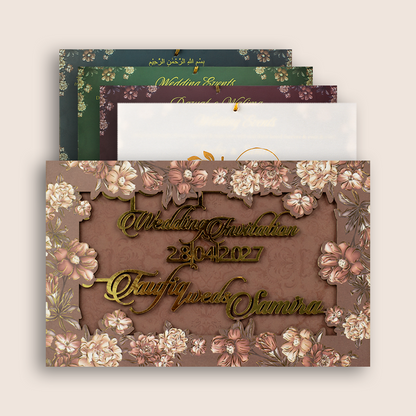 Brown Floral MDF Marriage Invitation - KVN07750